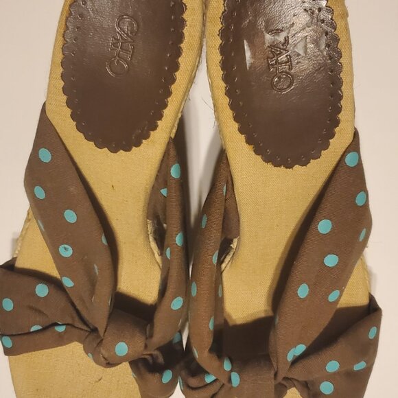 Cato Brown Polka Dot (Brown/Blue) Wedged Heel Sandal Shoes - Size 10 - Picture 3 of 9
